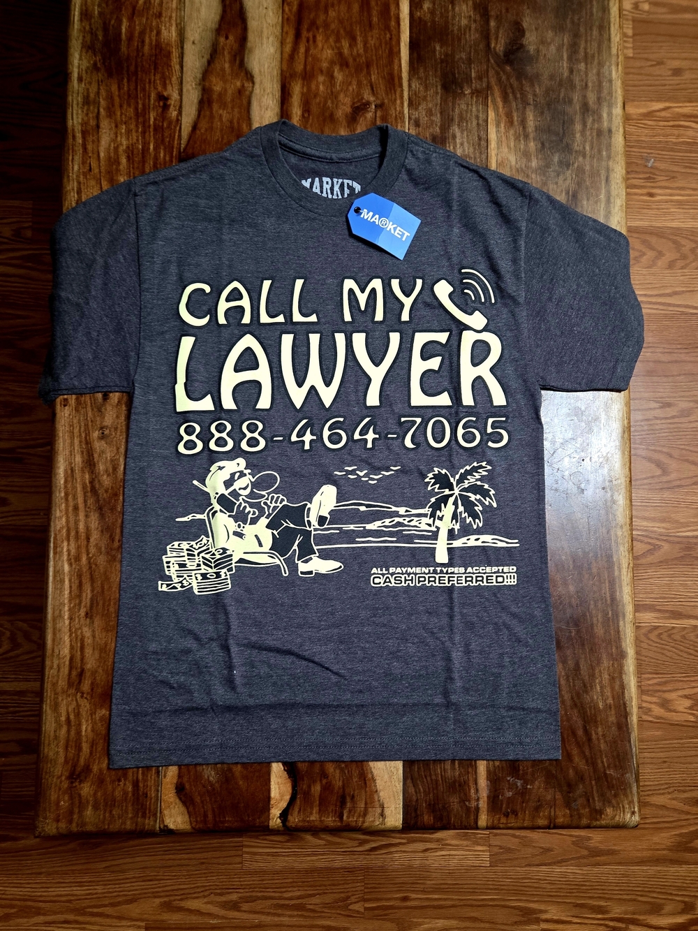 MARKET "Call My Lawyer" T-Shirt - Charcoal Grey -Size Small